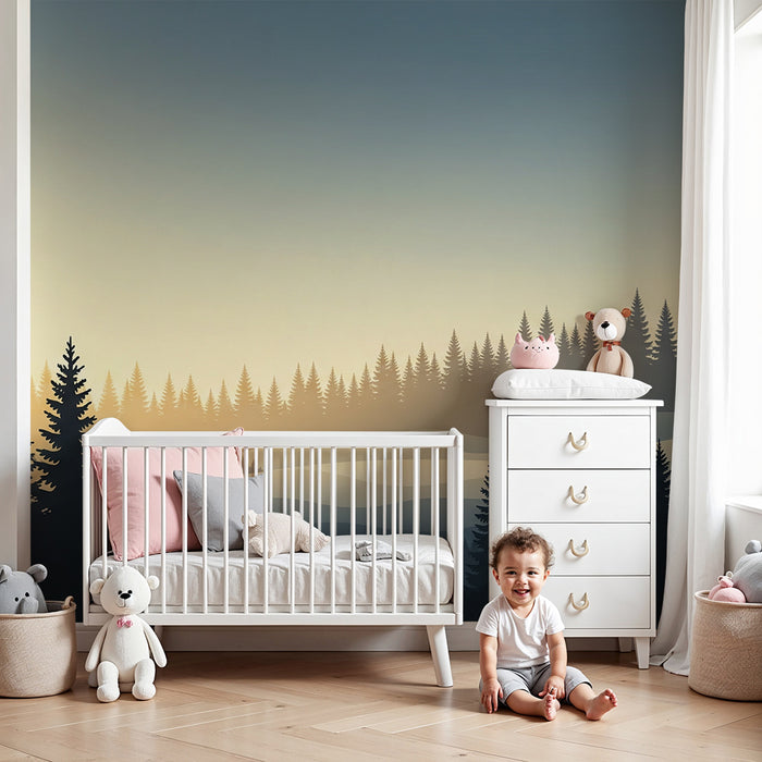 Kids room wallpaper | Mystical forest at sunrise