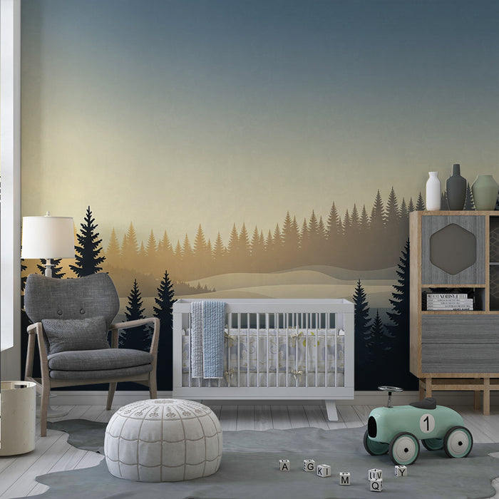 Kids room wallpaper | Mystical forest at sunrise