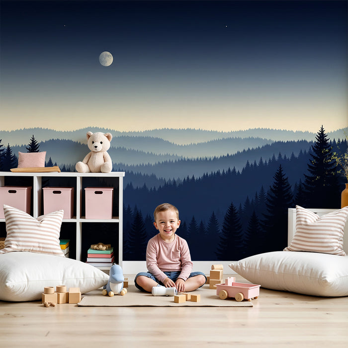 Papel de parede criança | Floresta noturna e lua brilhante