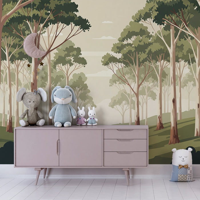 Papier peint chambre enfant | Forêt paisible avec arbres majestueux