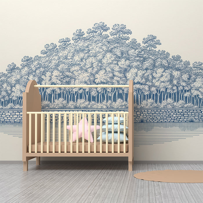 Behang kinderkamer | Rustig bos met waterreflectie