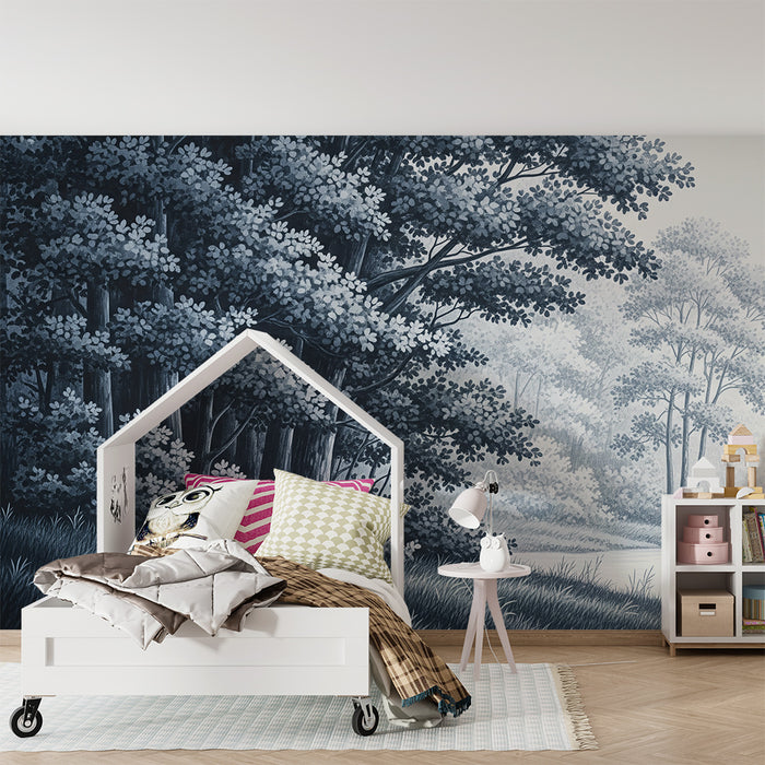 Kids' room wallpaper | Peaceful forest in shades of blue