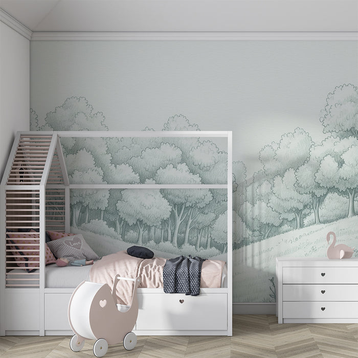 Papier peint chambre enfant | Forêt paisible en nuances de gris