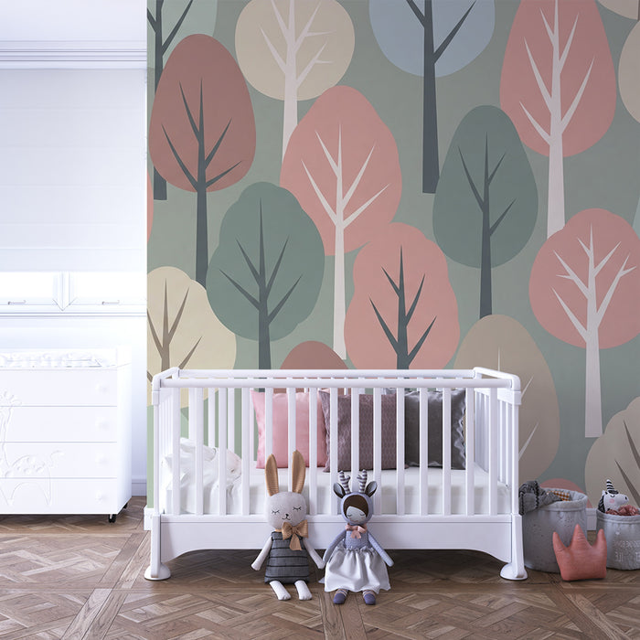Tapeta dětského pokoje | Pastelový les s pěknými stromy