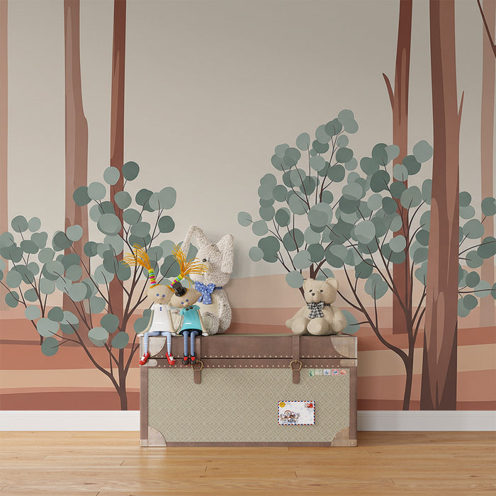 Papier peint chambre enfant | Forêt stylisée avec arbres et feuillage doux