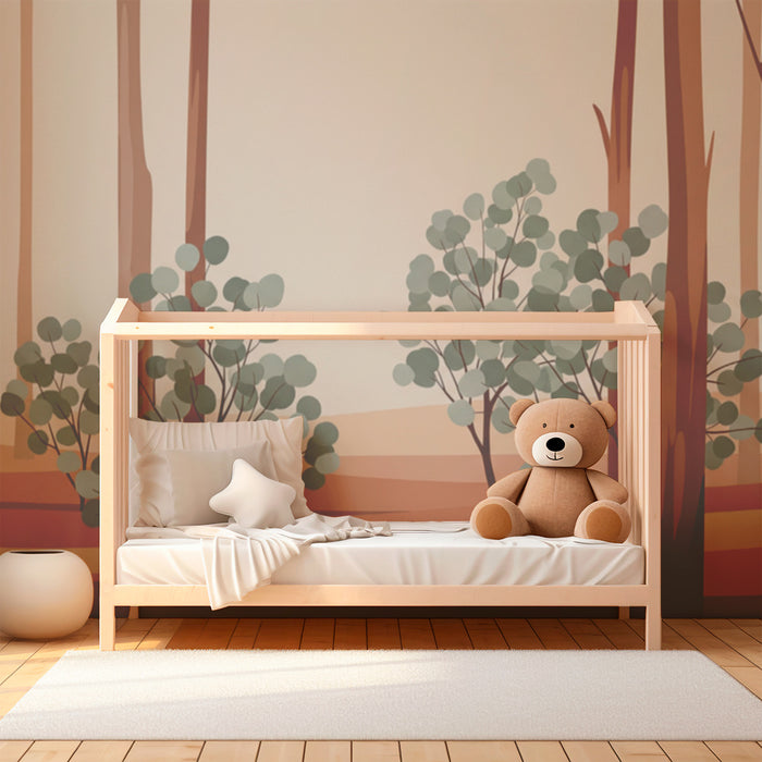 Papier peint chambre enfant | Forêt stylisée avec arbres et feuillage doux