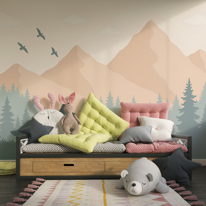 Kinderzimmer Tapete | Ruhiger Wald und Fuchs Silhouette