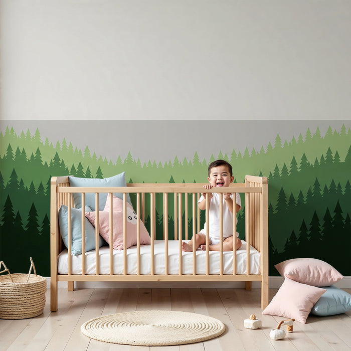 Carta da parati bambini | Bosco verde con sfumature di verdi rilassanti
