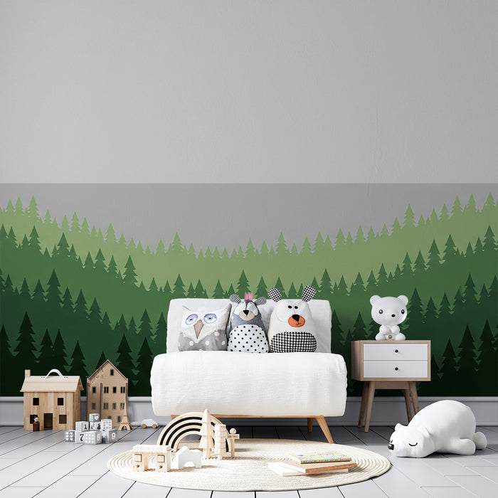 Carta da parati bambini | Bosco verde con sfumature di verdi rilassanti