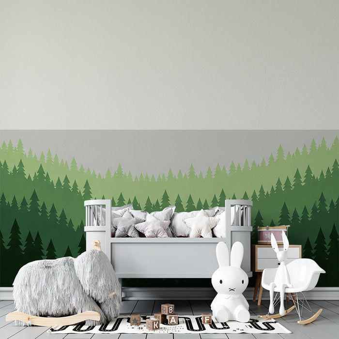 Carta da parati bambini | Bosco verde con sfumature di verdi rilassanti