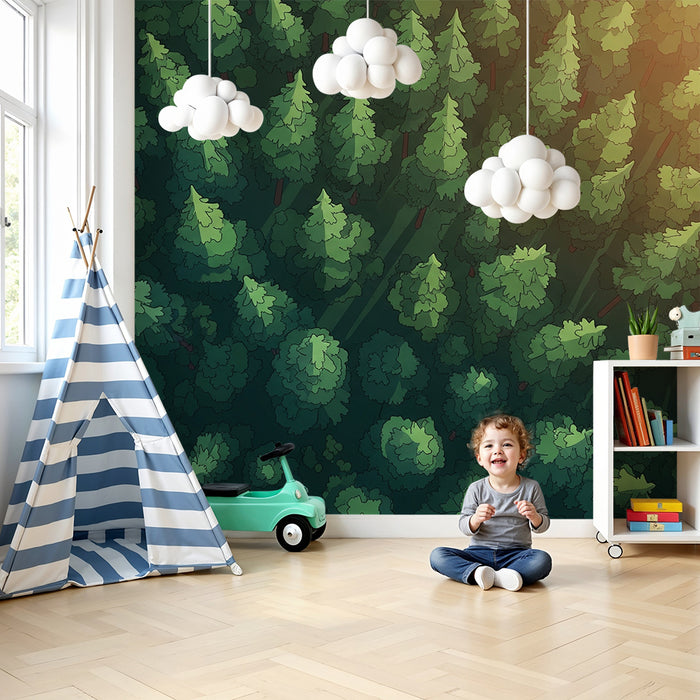 Papel de parede criança | Pădure verde cu arbori măreți