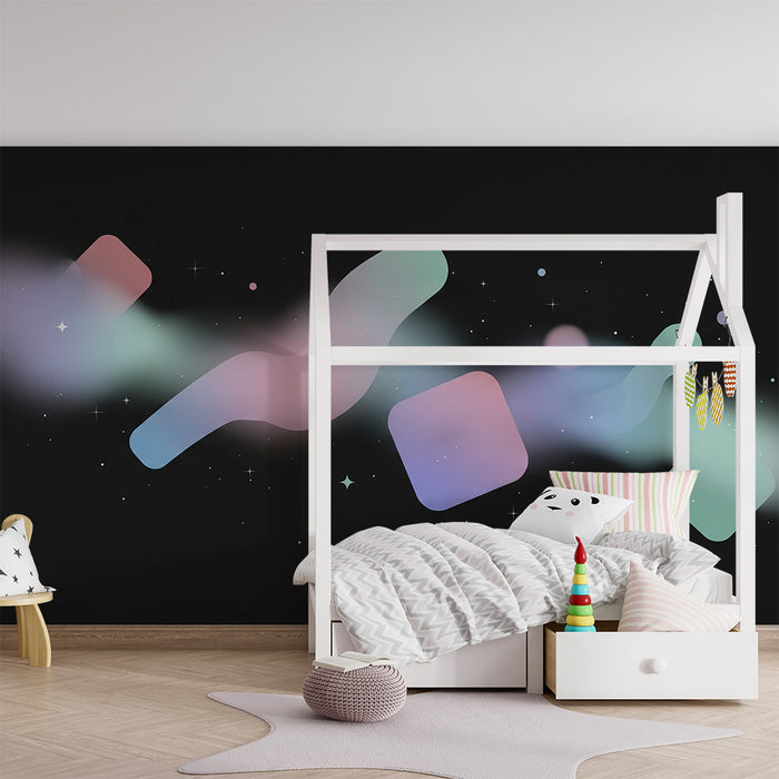 Papel de parede criança | Formas abstratas e cores pastel em fundo preto