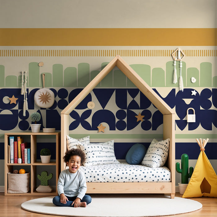 Papier peint chambre enfant | Formes géométriques colorées et modernes
