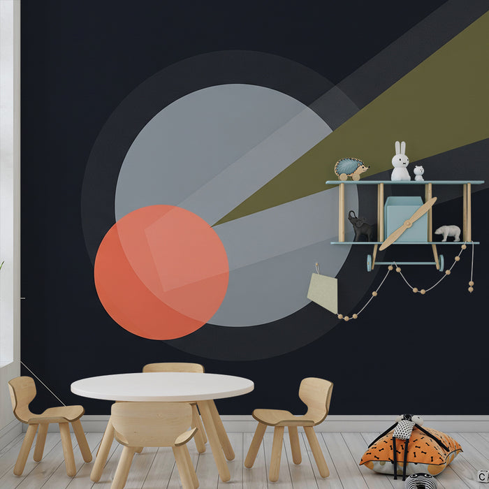 Barntapet | Färgglada geometriska former på mörk bakgrund