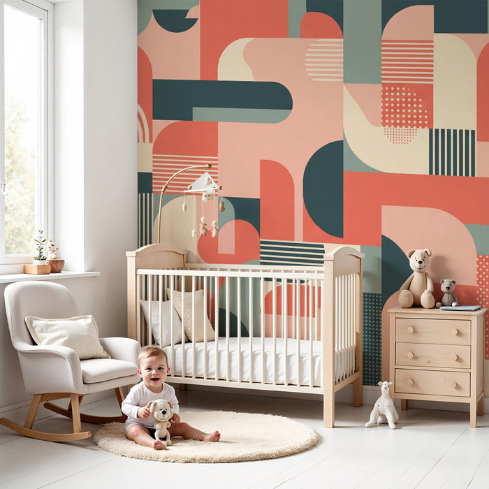 Barnetapet med moderne geometriske former i pastellfarger