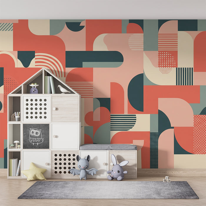 Barnetapet med moderne geometriske former i pastellfarger