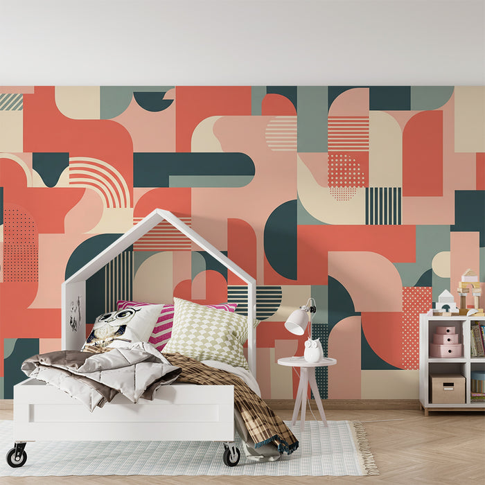 Barnetapet med moderne geometriske former i pastellfarger