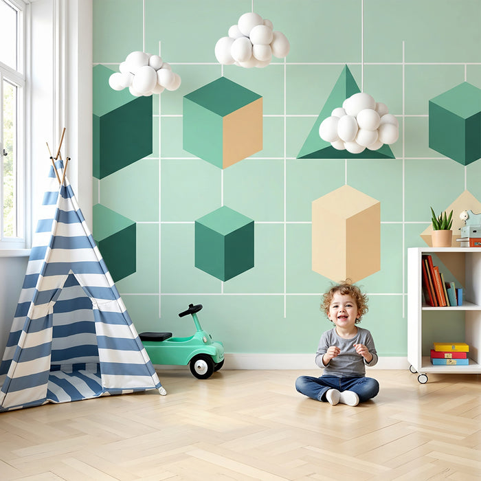 Carta da parati bambini | Forme geometriche moderne su sfondo pastello