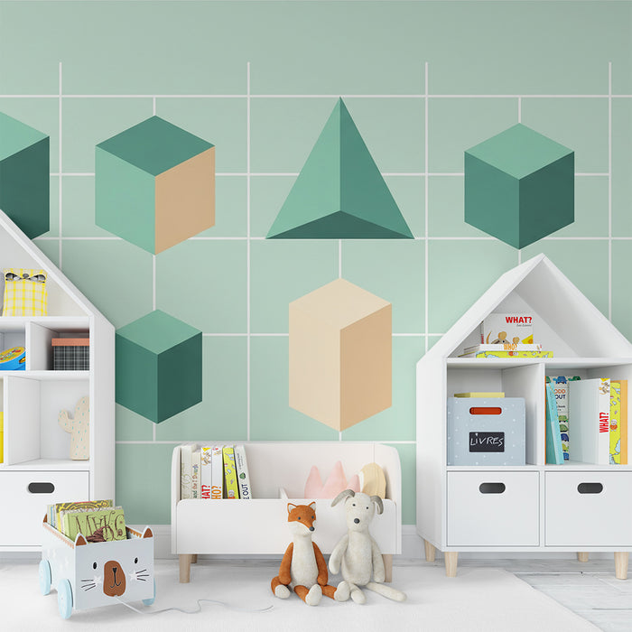 Carta da parati bambini | Forme geometriche moderne su sfondo pastello