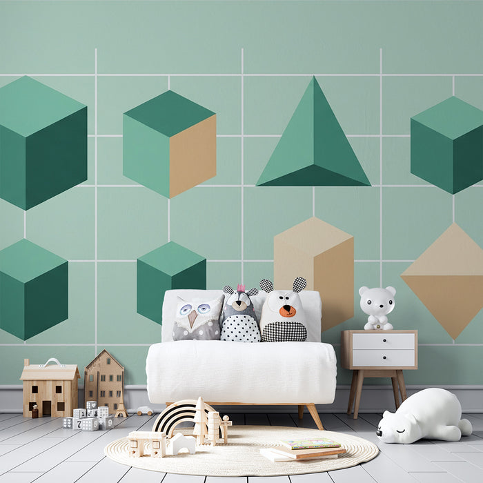 Carta da parati bambini | Forme geometriche moderne su sfondo pastello