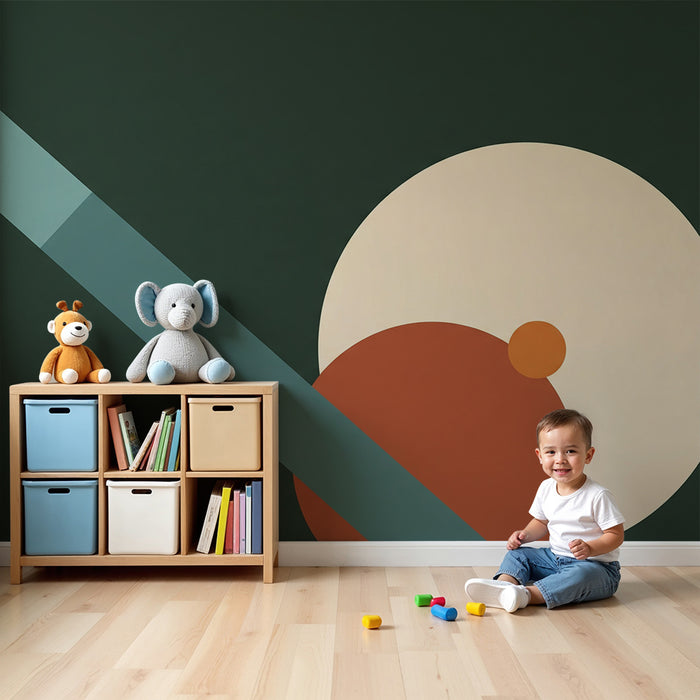 Detská izba tapeta | Moderné geometrické tvary na zelenom pozadí