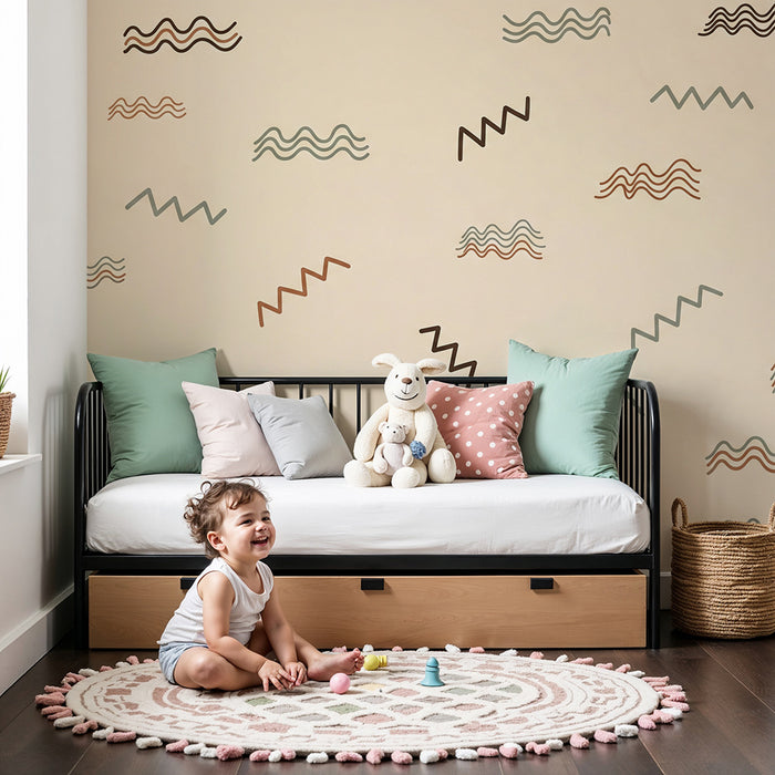 Kids' Room Wallpaper | Colorful Wavy Shapes on a Soft Background