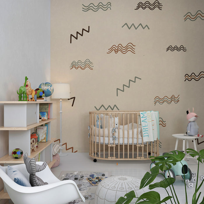 Kids' Room Wallpaper | Colorful Wavy Shapes on a Soft Background