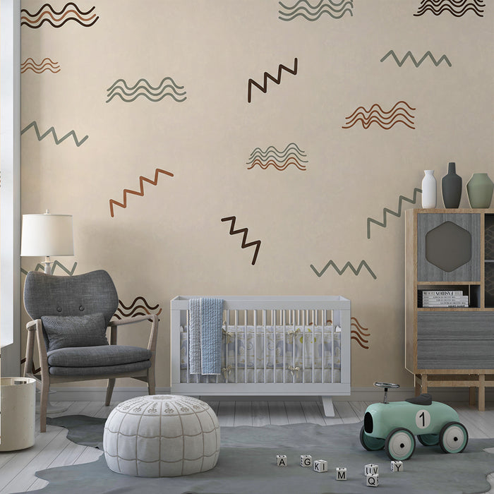 Kids' Room Wallpaper | Colorful Wavy Shapes on a Soft Background