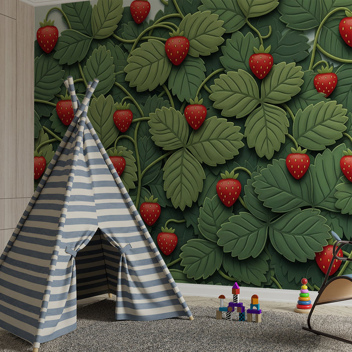 Lastenhuoneen tapetti | 3D-mansikat