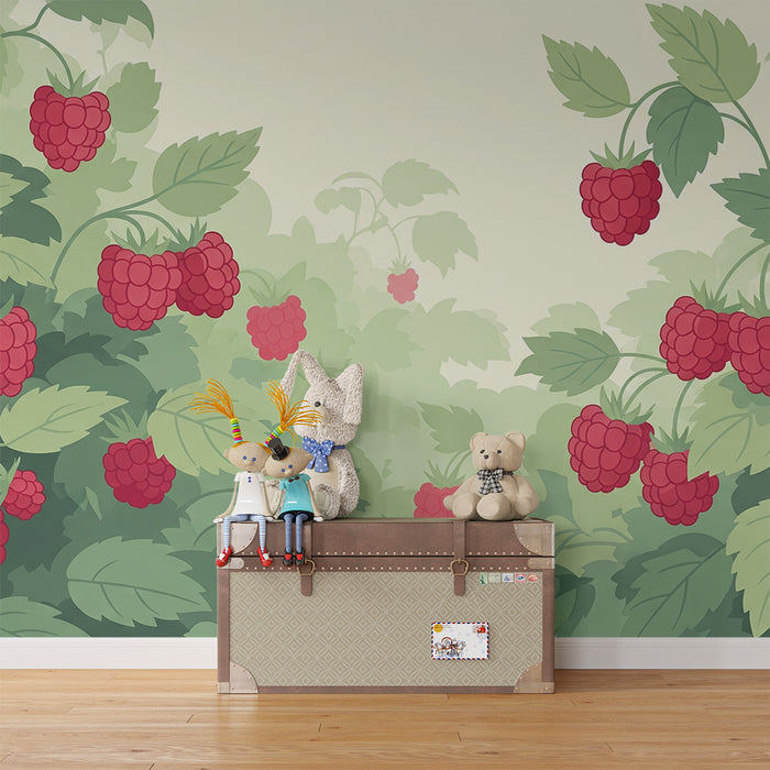 Behang kinderkamer | Sappige frambozen en groen blad