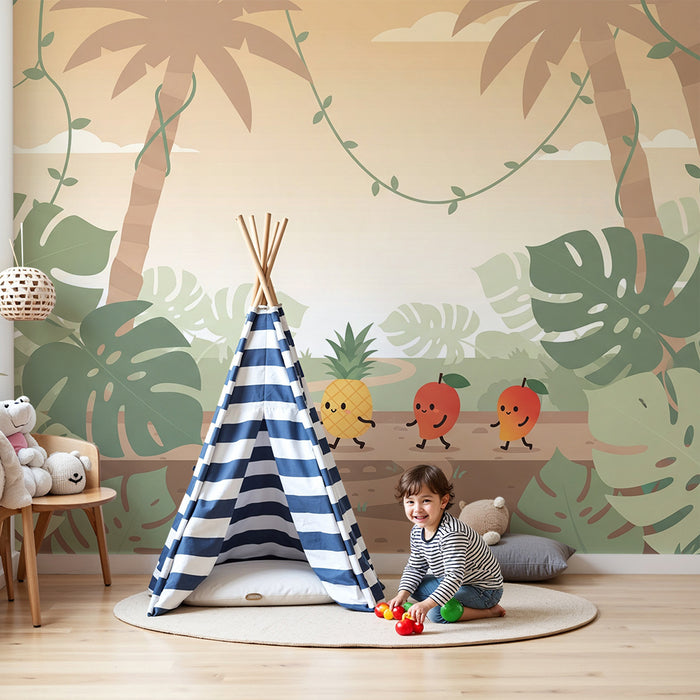 Kinderzimmer-Tapete | Lustige Früchte auf Dschungel-Abenteuer