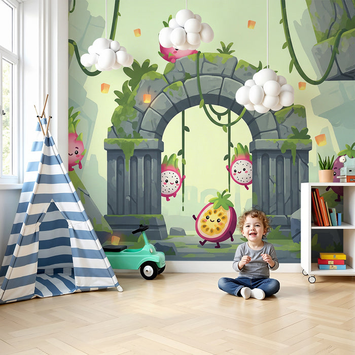 Kids' Room Wallpaper | Playful Fruits in a Mysterious Jungle