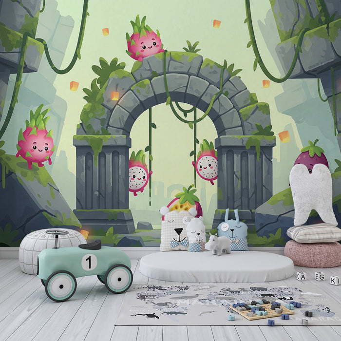 Kids' Room Wallpaper | Playful Fruits in a Mysterious Jungle