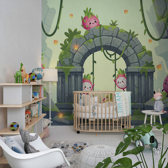 Kids' Room Wallpaper | Playful Fruits in a Mysterious Jungle