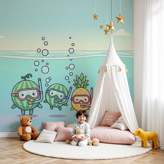 Kids' Room Wallpaper | Underwater Fruit Adventure with Snorkels