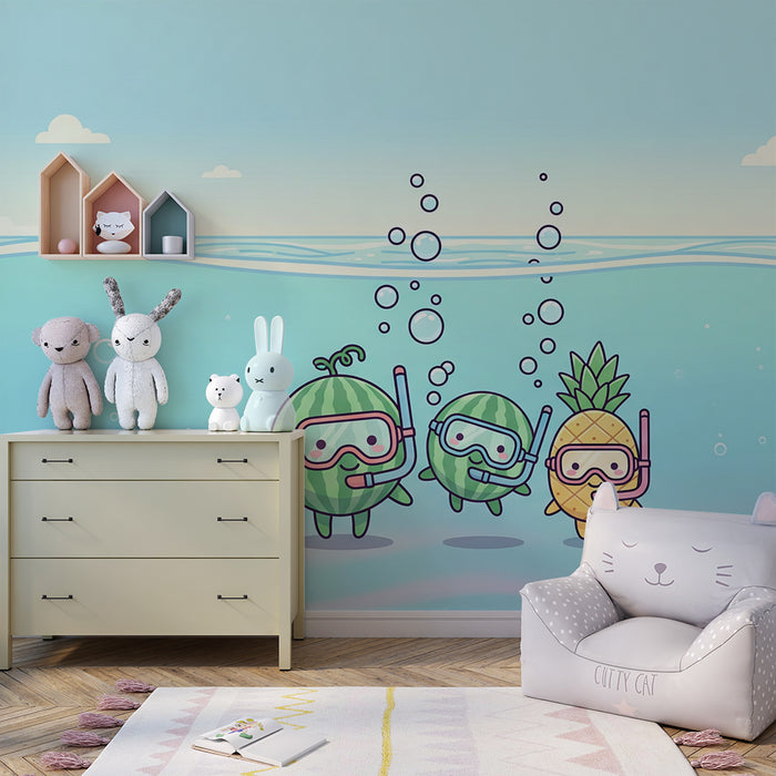 Kids' Room Wallpaper | Underwater Fruit Adventure with Snorkels