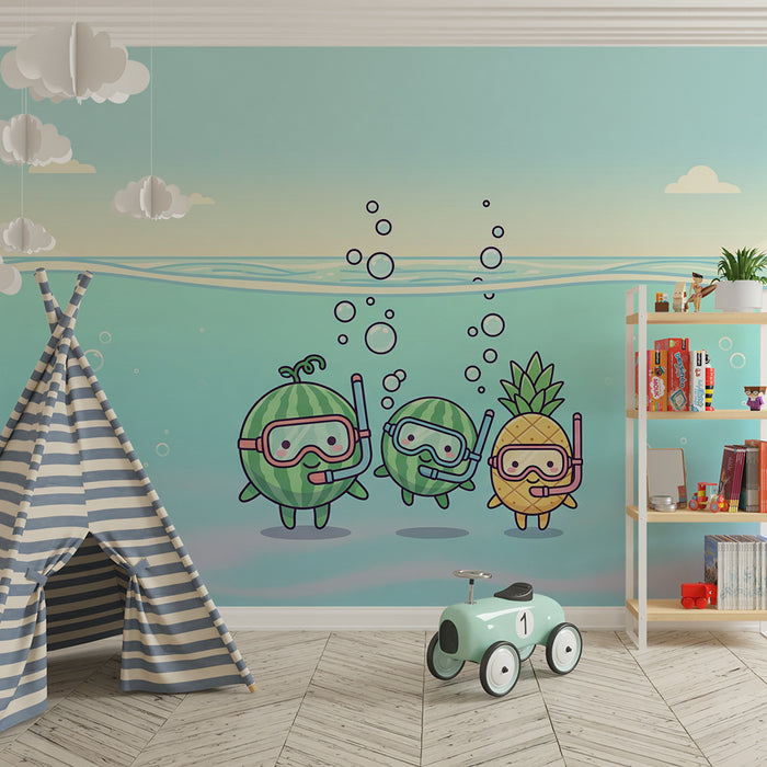 Kids' Room Wallpaper | Underwater Fruit Adventure with Snorkels