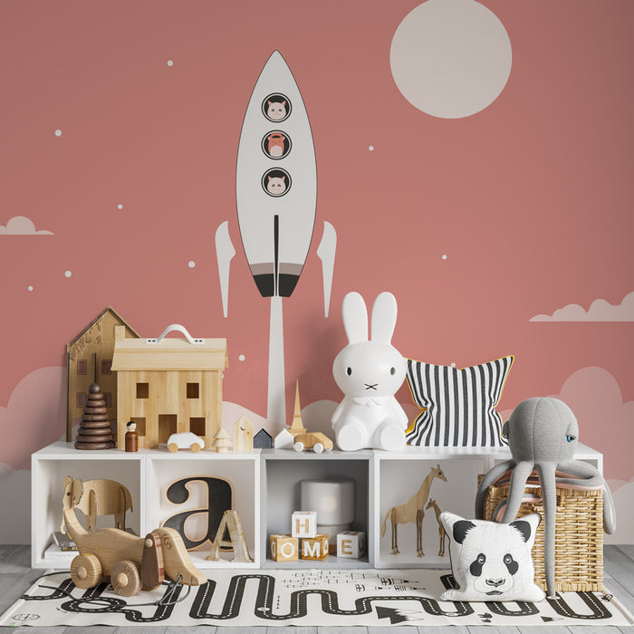 Barntapet | rymdraket i en rosa himmel