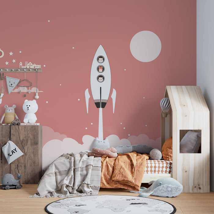 Barntapet | rymdraket i en rosa himmel