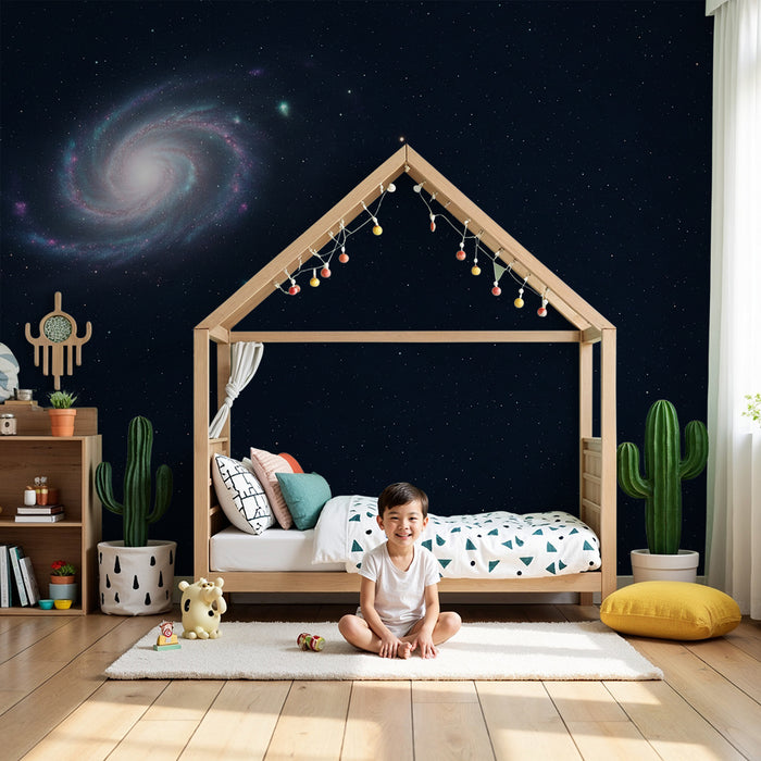 Kids' Room Wallpaper | Spiral Galaxy and Twinkling Stars