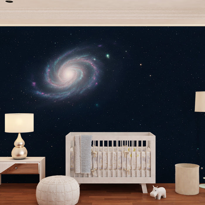 Kids' Room Wallpaper | Spiral Galaxy and Twinkling Stars