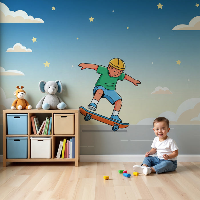 **Barneveggtapet | Gutt på skateboard under stjernehimmel**