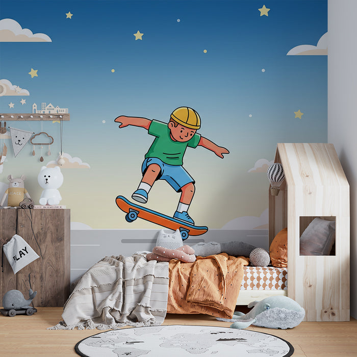 **Barneveggtapet | Gutt på skateboard under stjernehimmel**