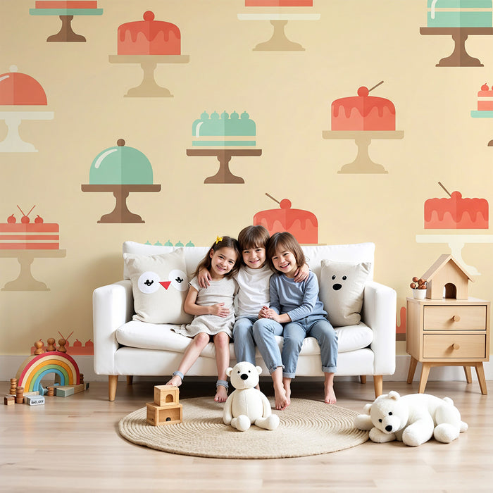 Kids' Room Wallpaper | Colorful Cakes and Sweets on a Soft Background