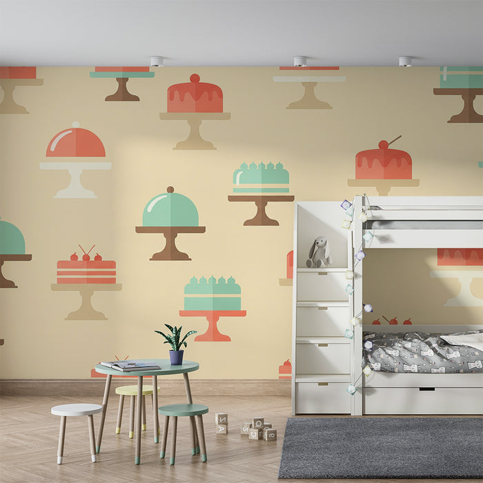 Kids' Room Wallpaper | Colorful Cakes and Sweets on a Soft Background