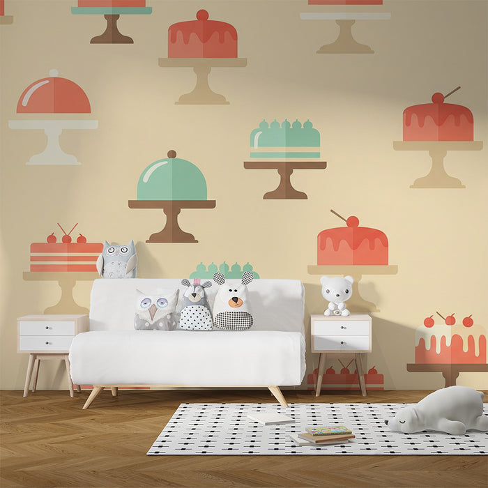 Kids' Room Wallpaper | Colorful Cakes and Sweets on a Soft Background