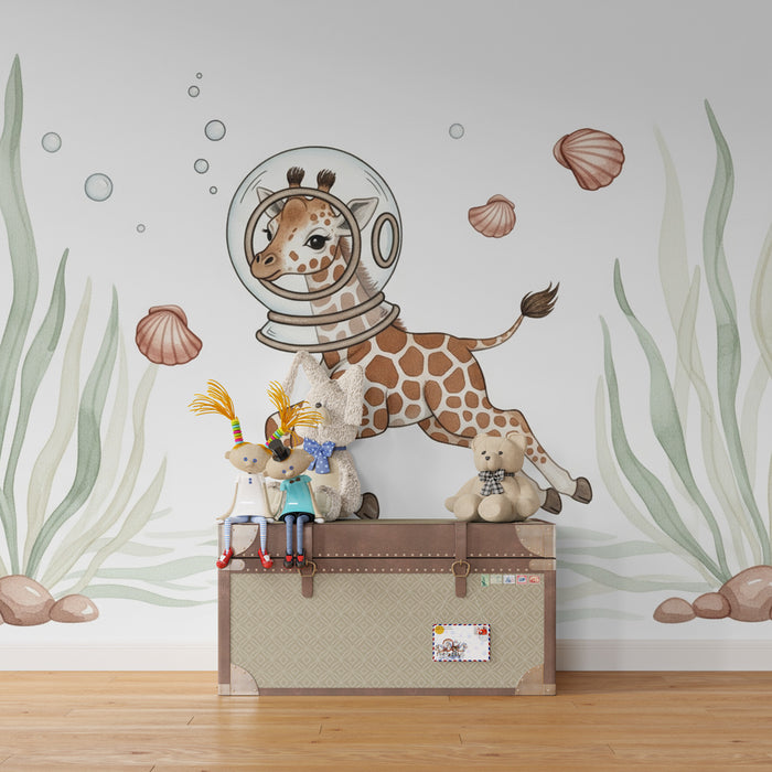 Papier peint chambre enfant | Girafe astronaute sous l'eau