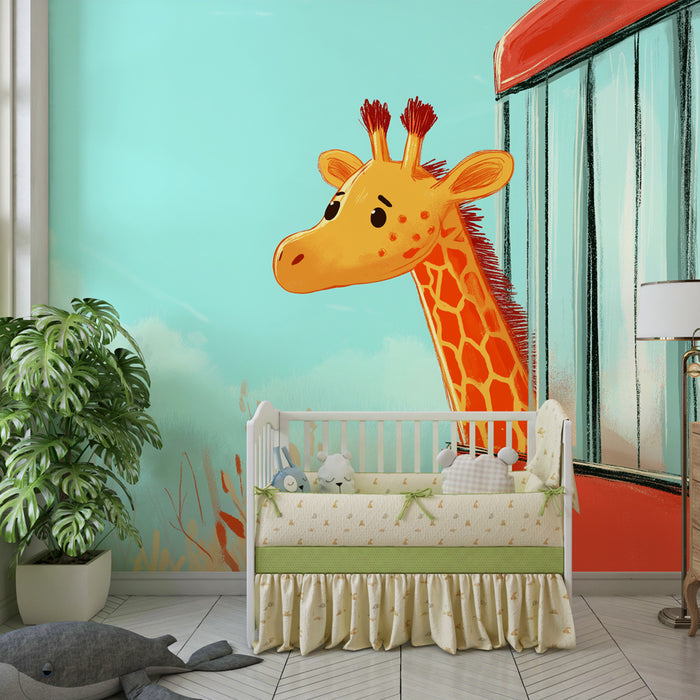 Papel de parede criança | Girafa curiosa à janela