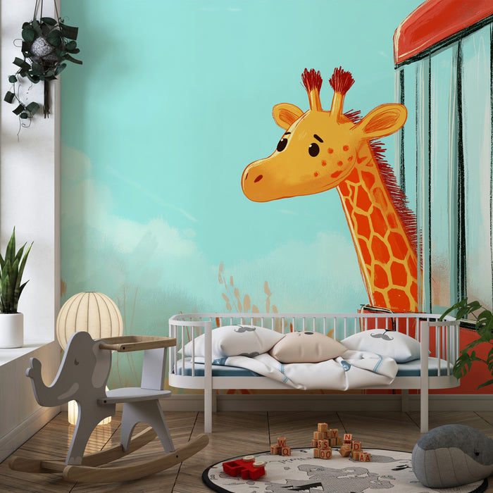 Papel de parede criança | Girafa curiosa à janela