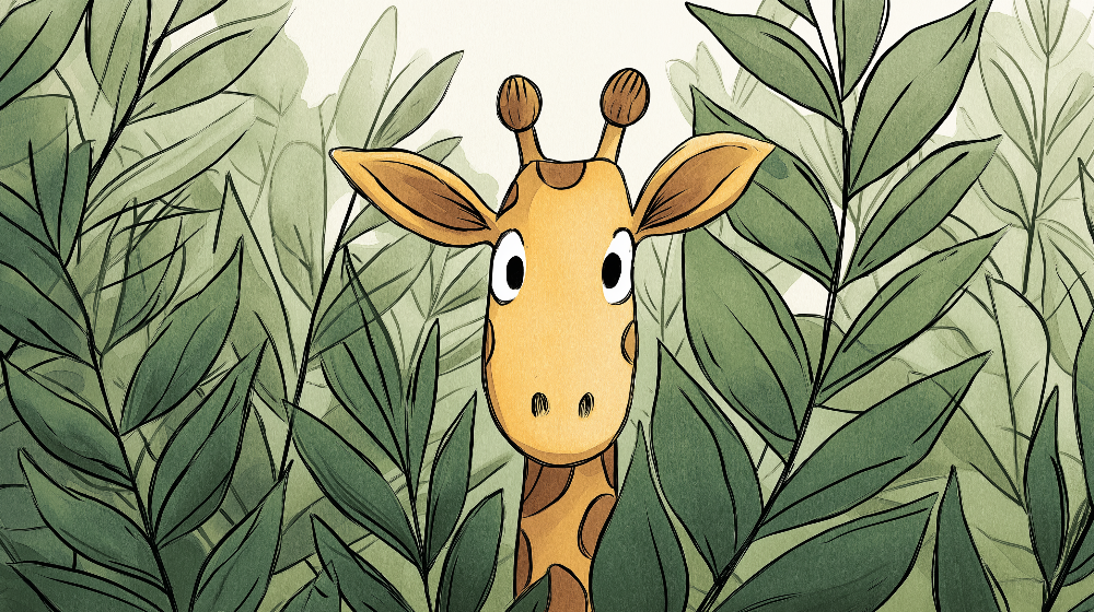 Papier peint chambre enfant Girafe curieuse parmi les feuillages